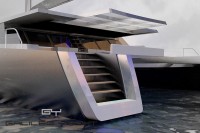L'Arkona 77’ un yacht de luxe, catamaran en construction au chantier naval de Kénitra (Maroc). Design Luc Simon.