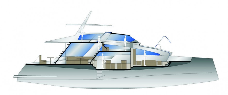 L'Arkona 78' multicoque moteur par Luc Simon, architecte naval et constructeur de bateau. Un catamaran de luxe high Tech, performant et design.