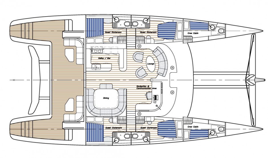 Blubay 65' Galiléo cata voile par Luc Simon, architecte et designer naval, constructeur de bateau.