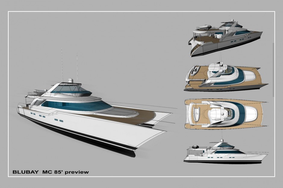 Le Blubay 85, catamaran multicoque moteur, par Luc Simon architecte naval, constructeur de bateau