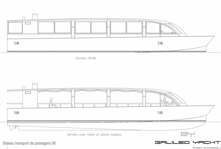 Galiléo 58' cata moteur transport passagers par Luc Simon architecte naval & designer