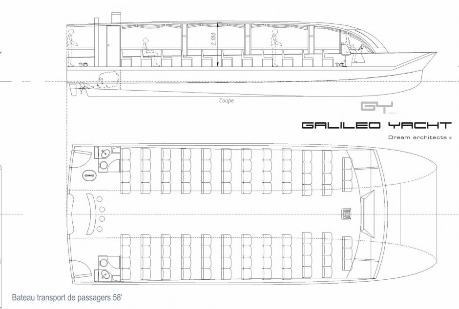 Galiléo 58' cata moteur transport passagers par Luc Simon architecte naval & designer
