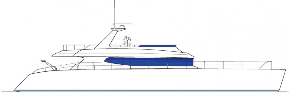 Le Kéréon 95' power catamaran moteur : design Luc Simon (architecte naval).