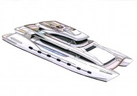 Montara 120' cata moteur, yacht multicoque de plus de 100 pieds. Conception Luc Simon architecte naval & designer.