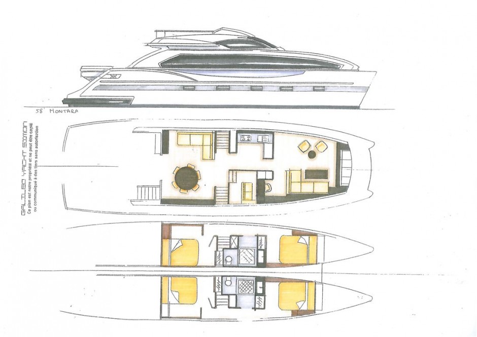 Le Montara 58' cata moteur par Luc Simon architecte naval & designer