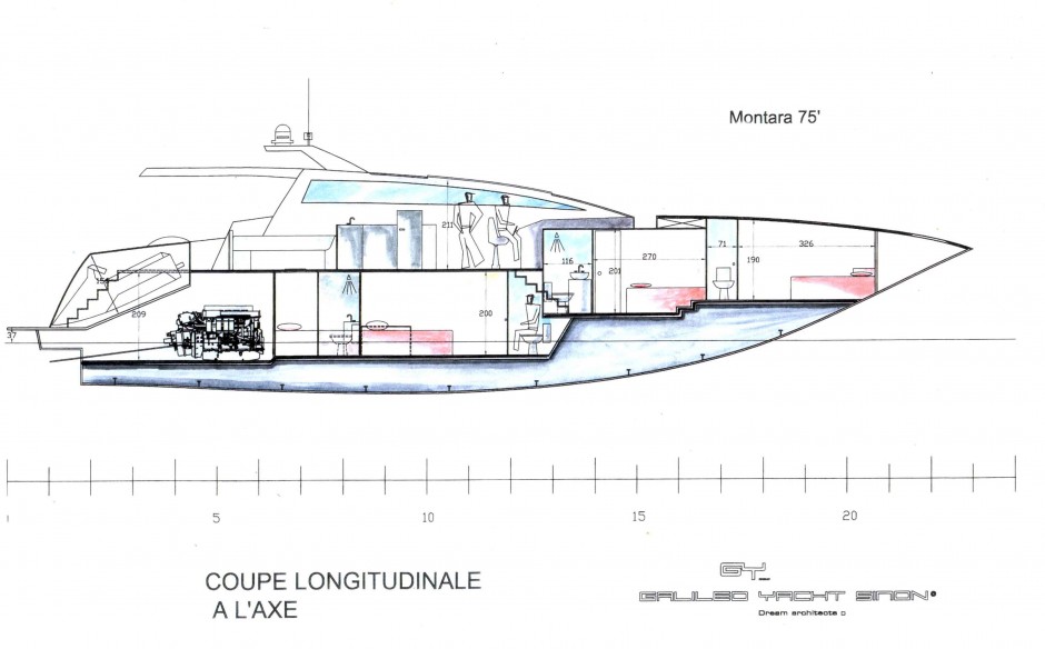 le Montara 75’ monocoque moteur : beauté, confort, efficacité et sécurité. par le cabinet d'architecture navale Galiléo Yacht Simon.