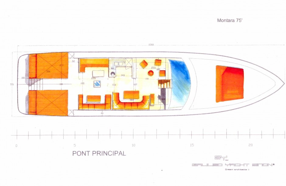 le Montara 75’ monocoque moteur : beauté, confort, efficacité et sécurité. par le cabinet d'architecture navale Galiléo Yacht Simon.