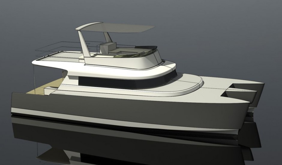 Voyager 46' Fly cata moteur bateau multicoque moteur par Luc Simon architecte naval & designer