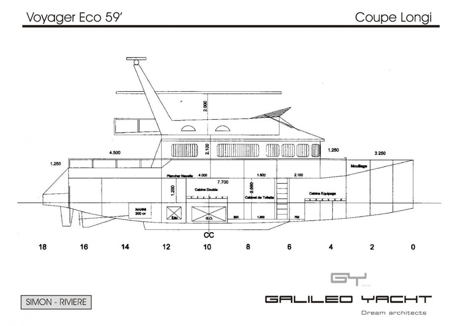 Voyager 59' Ecova bateau multicoque moteur par Luc Simon architecte naval & designer