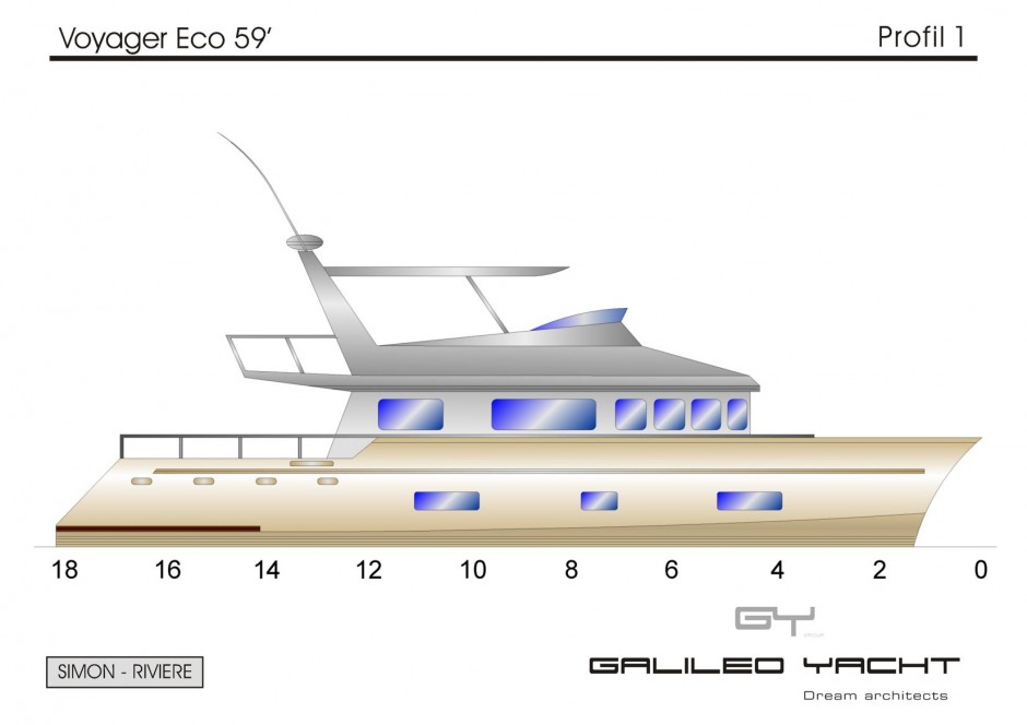 Voyager 59' Ecova bateau multicoque moteur par Luc Simon architecte naval & designer