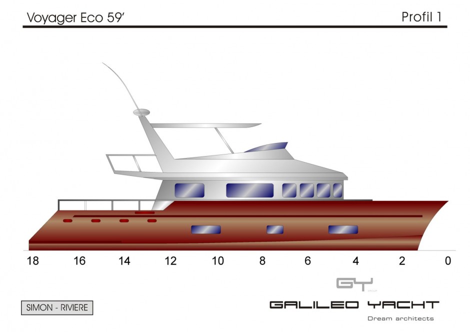 Voyager 59' Ecova bateau multicoque moteur par Luc Simon architecte naval & designer