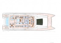 Montara 120' cata moteur pont supérieur, yacht multicoque de plus de 100 pieds. Conception Luc Simon architecte naval & designer.