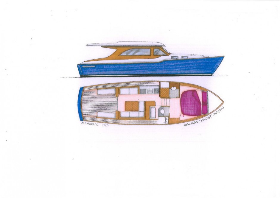 Kéréon 36' (11m) refeat Pilotine (monocoque) par Luc Simon architecte naval & designer. L’accostage peut se faire indifféremment par l’avant ou l’arrière.